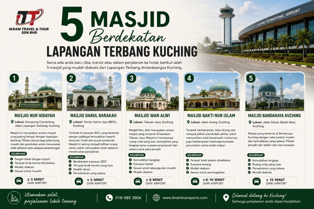 5 Masjid Berdekatan Lapangan Terbang Kuching